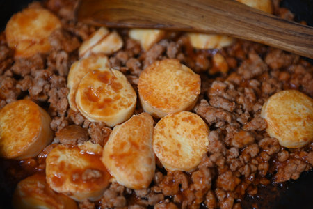 Tofu with stir-fried minced pork in tomato sauce.の写真素材