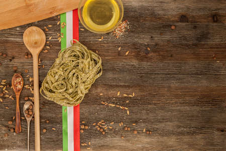 Italian pasta on the kitchen tableの写真素材