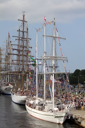Stage of the regatta The Tall Ships Races 2013 in Riga, July 26  Sailing ships Shabab and Cisne Branco のeditorial素材