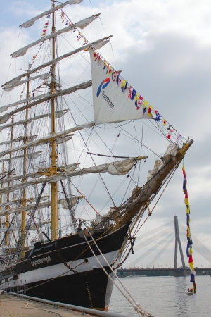 Stage of the regatta The Tall Ships Races 2013 in Riga, July 26.  Sailing ship Krusenshtern.のeditorial素材