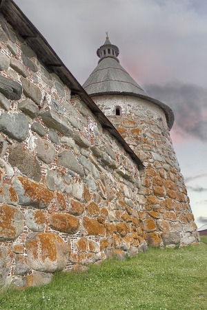 Solovetsky Monastery  Solovki fortress wall with towerの写真素材