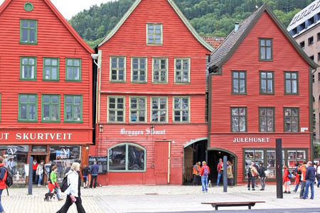 BERGEN, NORWAY - CIRCA JULY 2011: Hanseatic commercial buildings of Bryggen, a World Heritage Site.のeditorial素材