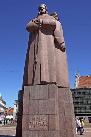 Riga, Latvia - 23 June 2017: Soviet era monument for the Latvian Riflemen. Latvian riflemen were originally a military formation of the Imperial Russian Army assembled starting 1915 in Latvia in order to defend Baltic territories against Germans in World のeditorial素材