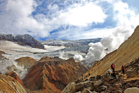 Kamchatka Peninsula, Russia â 13 September 2019: The ascent of tourists to the Mutnovsky volcano. Mutnovsky is one of the most active volcanoes of southern Kamchatkaのeditorial素材