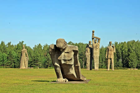 Salaspils, Latvia â 15 June 2019: Salaspils memorial ensemble â a memorial complex in memory of the victims of fascism. It is located on the site of the former Nazi concentration camp. Sculptural compositions  Mother, Solidarity, Oath, Rot Front and  のeditorial素材