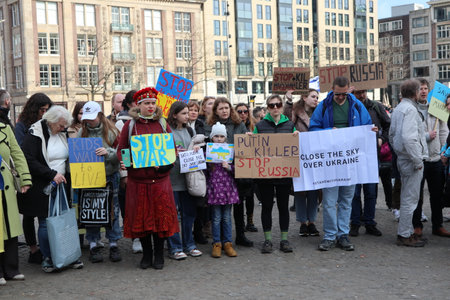 Amsterdam, The Netherlands 3-13-2022: Anti Ukraine war demonstration on Dam Square in Amsterdam, The Netherlandsのeditorial素材