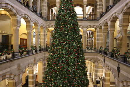 Christmas tree at the Magna Plaza shopping center in Amsterdam, the Netherlandsのeditorial素材