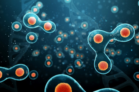 Cell division on a dark blue background. 3d render.