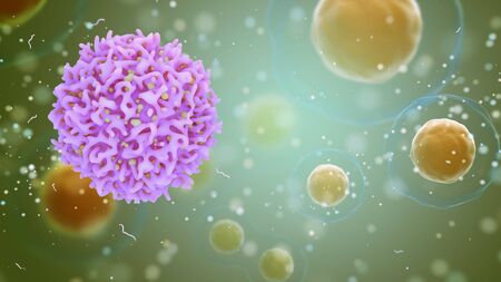 Medical concept of cancer on an abstract background. 3d illustration of T cells or cancer cells.
