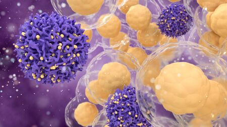 Medical concept of cancer on an abstract background. 3d illustration of T cells or cancer cells.