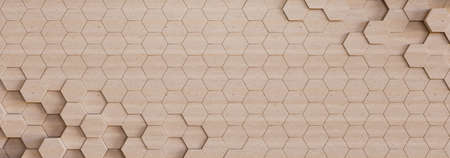 Abstract light background with hexagons. Imitation of wood or plywood. 3d illustration.