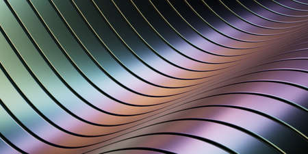 Abstract metallic multicolored background. Reflective surface and curves. 3d illustration.の写真素材