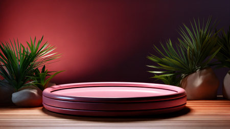 3d rendering of minimal geometric forms. Pink podium for your design. Generative AIの素材