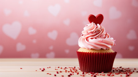 Valentine's day cupcake with heart on top over pink background. Generative AIの素材