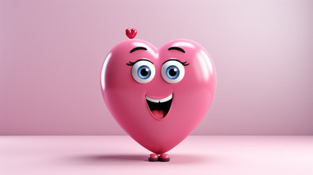 Pink heart balloon with happy face on pink background. 3d rendering. AI Generativeの素材