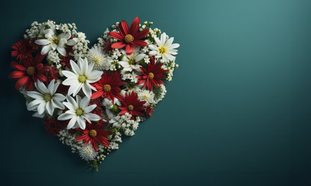 Heart made of flowers on a green background. 3d illustration. AI Generativeの素材