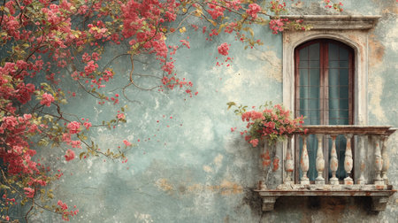Italian balcony with climbing plants and outdoor wall space. Generative AIの写真素材