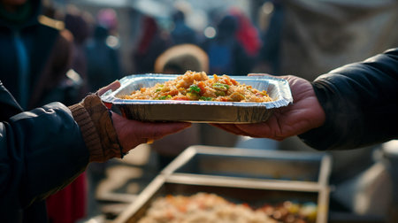 The concept of distributing food to people in need. AI Generativeの素材
