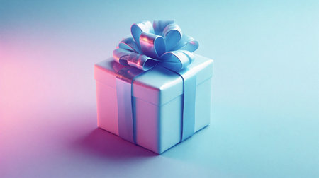 3d illustration of a gift box with a bow on a blue background and copy space. AI Generativeの素材