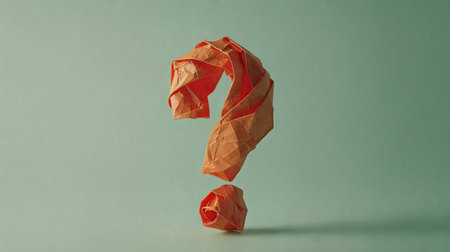 Decorative origami question mark made of red paper with copy space. Generative AIの素材