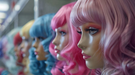 Mannequins with colorful wigs. AI Generativeの素材
