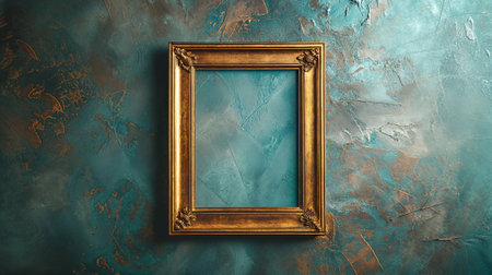 Golden frame on green grunge background AI Generativeの素材