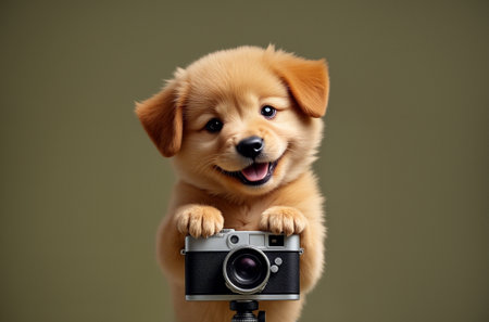Smiling Jack Russell with a camera. Generative AIの素材