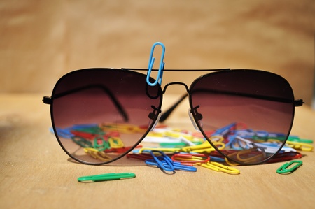 sun glasses with stitchers in different colors in frontviewの写真素材
