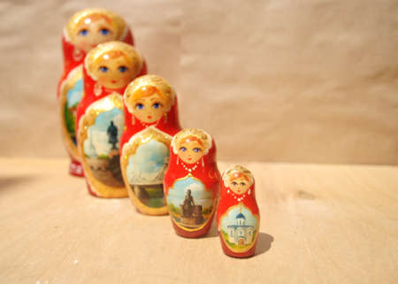 five russian dolls in a side rowの写真素材