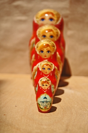 five russian dolls in a rowの写真素材
