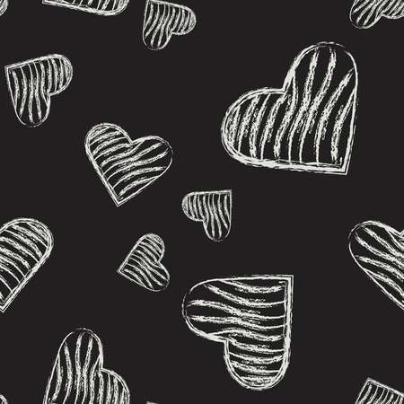 Seamless chalk and blackboard pattern with hearts. Valentines Day wallpaper. Hand drawn doodle design for fabric and textile prints, paper gift wrap, wall art backgrounds.のイラスト素材
