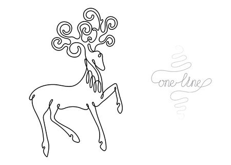 Single line drawing. Continuous one line art. Deer animal. Hand drawn modern minimalistic design for creative , icon or emblem.のイラスト素材