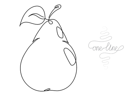 Single line drawing. Continuous one line art. Pear fruit. Hand drawn modern minimalistic design for creative , icon or emblem.のイラスト素材