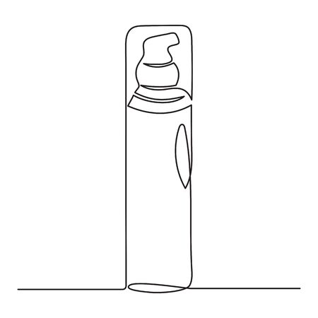 One line drawing. Continuous line art. Cosmetic bottle with dispenser for any hair or skin care product. Hand drawn minimalistic design for simple icon or emblem. Editable stroke.のイラスト素材