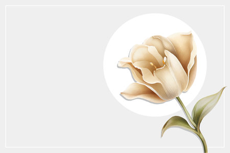 Beige tulip on white background. Vector watercolor card template.のイラスト素材