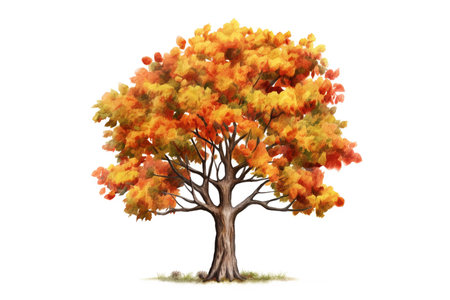 Autumn tree isolated on white background. colorful leaves fall. watercolor illustrationの素材