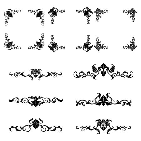 Set of Classic Flourish Ornament Frame Vintage Border Art Decorativeのイラスト素材