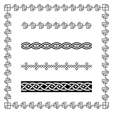 Classic Celtic Ornament Frame Vintage Border Art Decorative element vector ornament Pattern in Black and White and seamless patternのイラスト素材