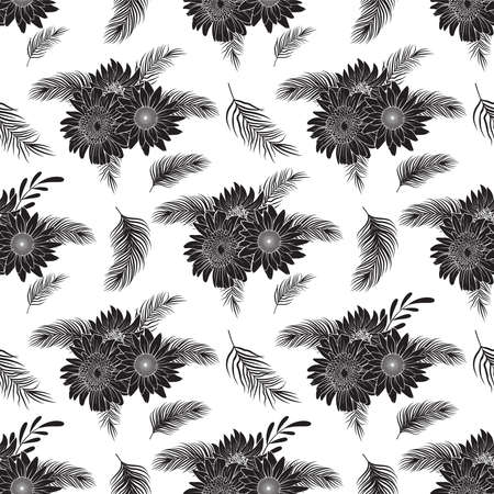 Seamless Pattern Background in Floral Tropical Flower Flat Style Vector Designのイラスト素材