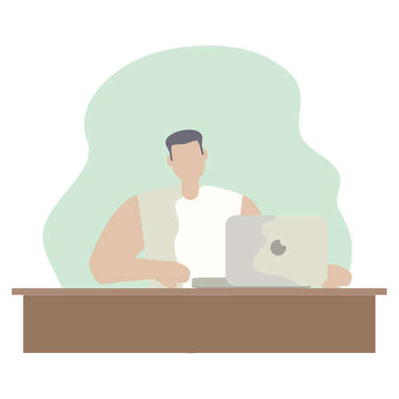 Cartoon Character Men Flat Style Simple Modern Playing with Little Cute Dog Puppyのイラスト素材