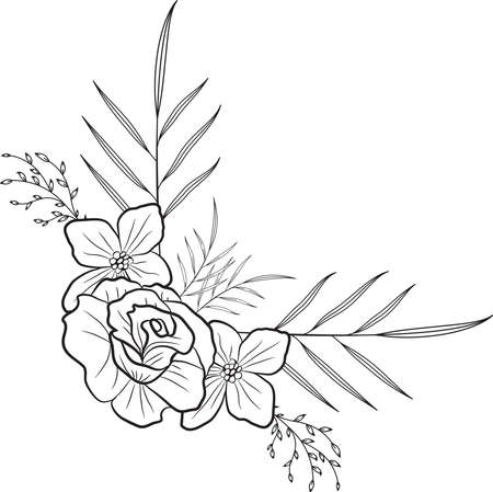 Hand Drawn Doodle Floral Save The Date Cards Lineart Bohemian Onecolor rustic vintage,のイラスト素材
