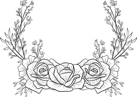 Hand Drawn Lineart Floral Save The Date Cards Draw Onecolor rustic vintageのイラスト素材