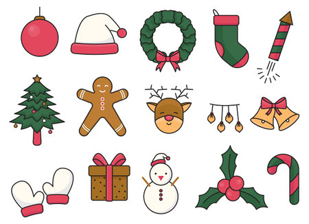 Christmas Decoration Ornament. colorful christmas ornament collection in hand drawn style designのイラスト素材