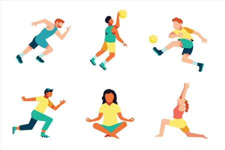 people performing summer outdoor activities - walking dogs, riding bicycle, skateboarding. Group of male and female flat cartoon characters isolated on white background. Vector illustrationのイラスト素材