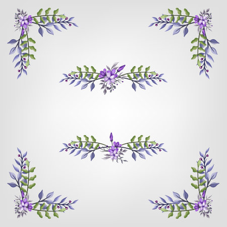 Set botanic blossom floral elements. Branches, leaves, herbs, wild plants, flowers. Garden, meadow, field collection leaf, foliage, branches. Bloom vector illustration isolated on white backgroundのイラスト素材