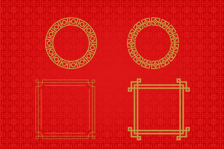 Chinese traditional ornaments, Set of Lunar year decorations, flowers, lanterns, clouds, elements and iconsのイラスト素材