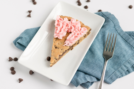 Chocolate Chip Cookie Cake with Pink Icing