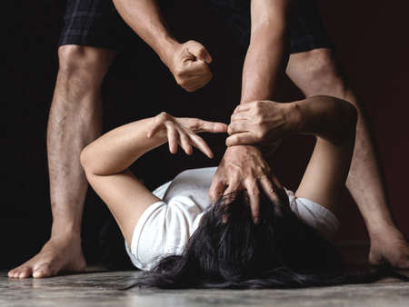 stop violence against women, Girl trying to escape from domestic violence, sexual abuse with a man...
