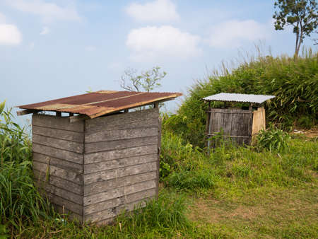 toilet in rural area build from wood boardの写真素材