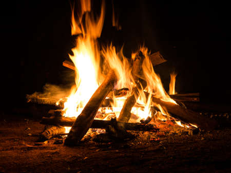 bonfire for warm in night while clampingの写真素材